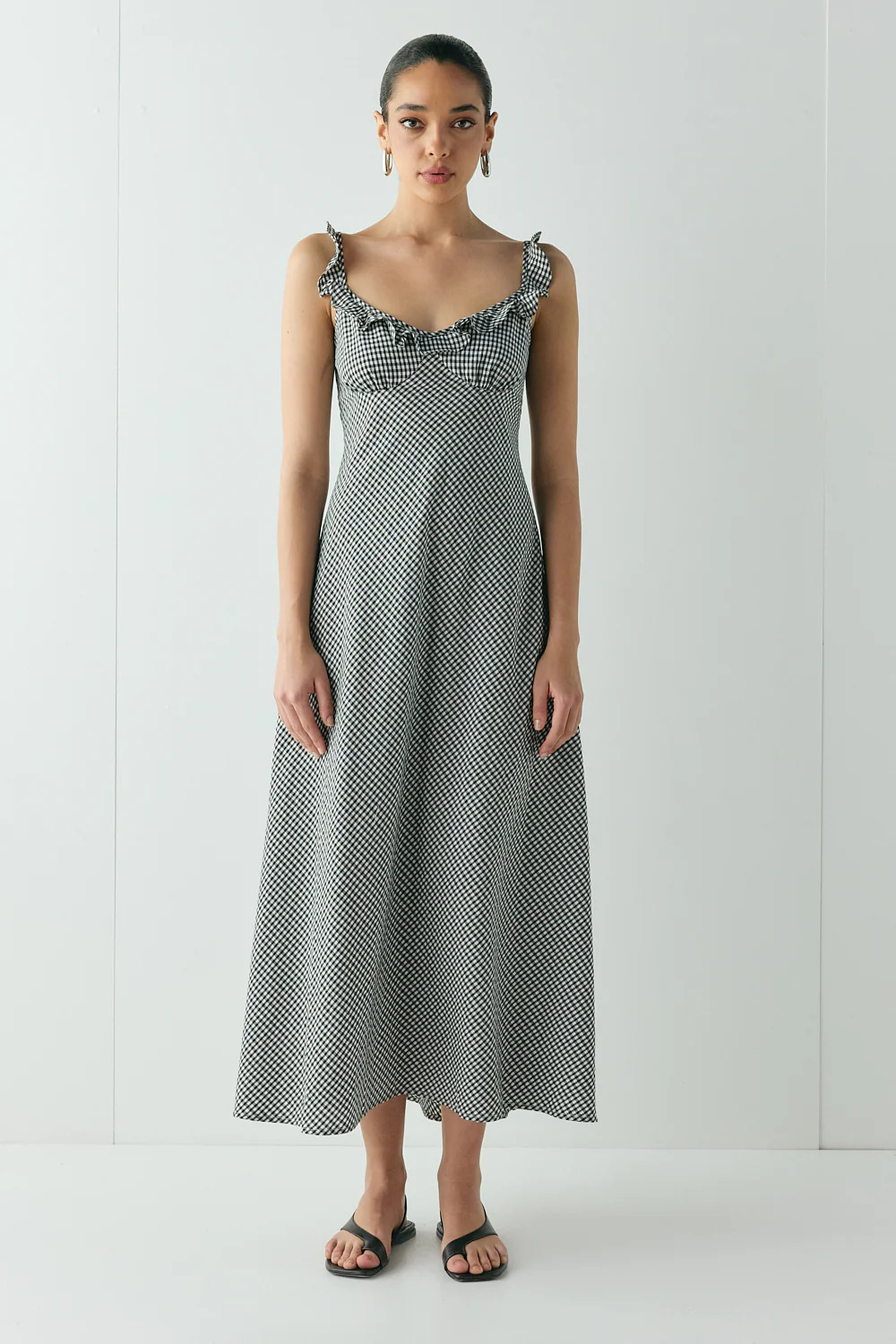 Rosalia Bias Cut Maxi Dress Black Check | VRG Grl