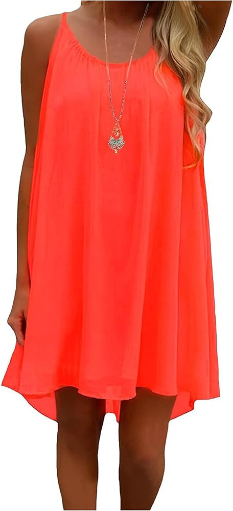 Women's Summer Casual Sundress Chiffon Sleeveless Tank Dress Beach Cover up | Amazon (US)