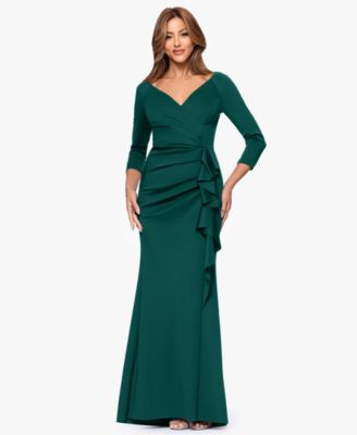 Xscape Women's 3/4-Sleeve Ruffle Long Dress - Hunter | Macy's