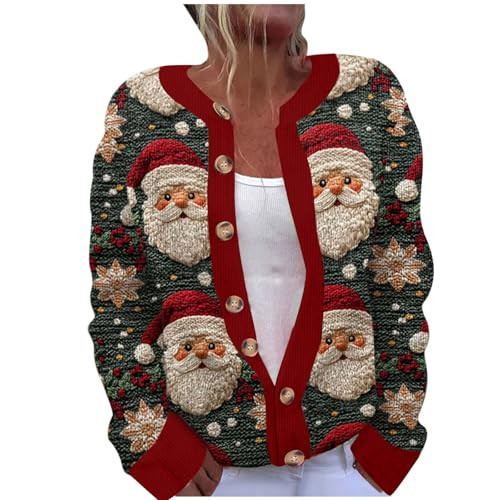 Ugly Christmas Sweater for Women Cute Xmas Open Front Button Down Sweater Cardigans Fall Winter Knitted Outwear Coat Ladies Christmas Sweater Multicolor 2X | Amazon (US)