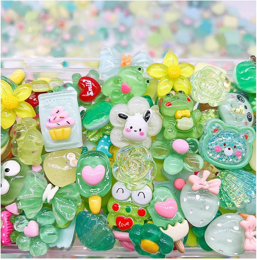 60pcs Slime Charms Cute Set, Bulk Mixed Resin Charms Set Ornament Scrapbooking (Green Bright) | Amazon (US)