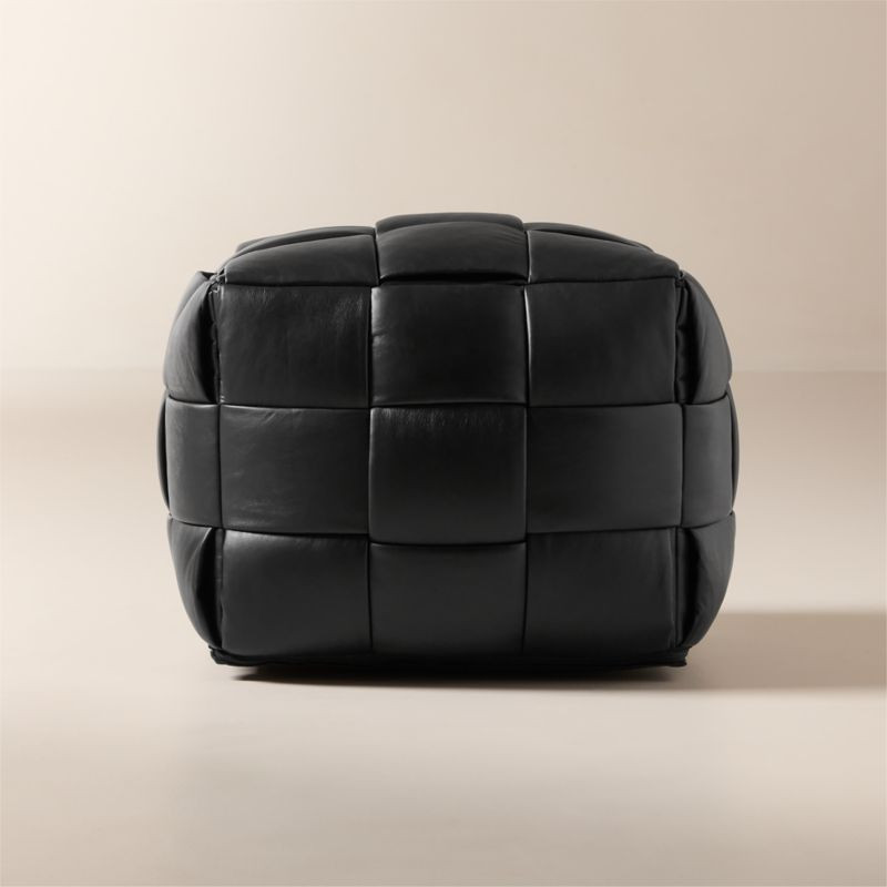 Jabas Black Woven Leather Pouf + Reviews | CB2 | CB2