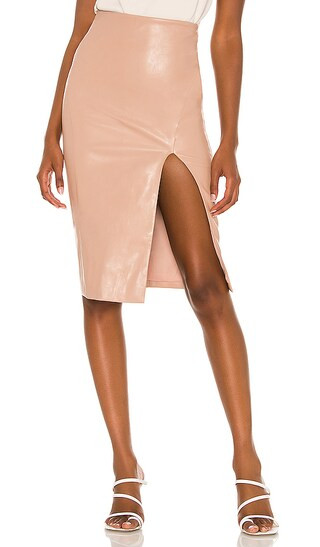 Jezabel Faux Leather Midi Skirt in Nude | Revolve Clothing (Global)