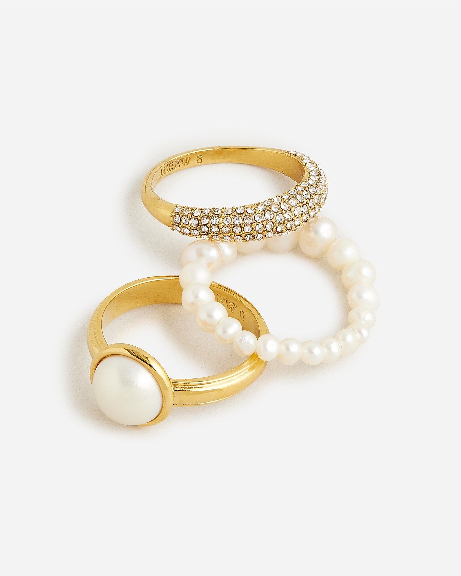 Pearl and crystal set-of-three rings | J.Crew US
