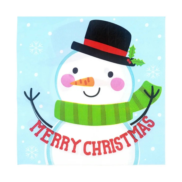 Multicolor Snowman Paper Christmas Luncheon Napkins, 13 in x 13 in, 32 Count, Holiday Time | Walmart (US)