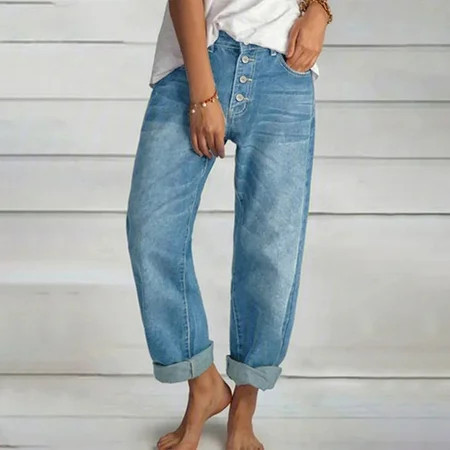Ontiwes Women s High Waisted Straight Leg Jeans Boyfriend Baggy Jeans Casual Loose Denim Pants Stretch Wide Leg Jeans with Pockets | Walmart (US)