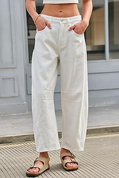 Mid Rise Barrel Jeans for Women Wide Leg Mid Waist Cropped Denim Pants Y2k Baggy Boyfriend Jeans ... | Amazon (US)