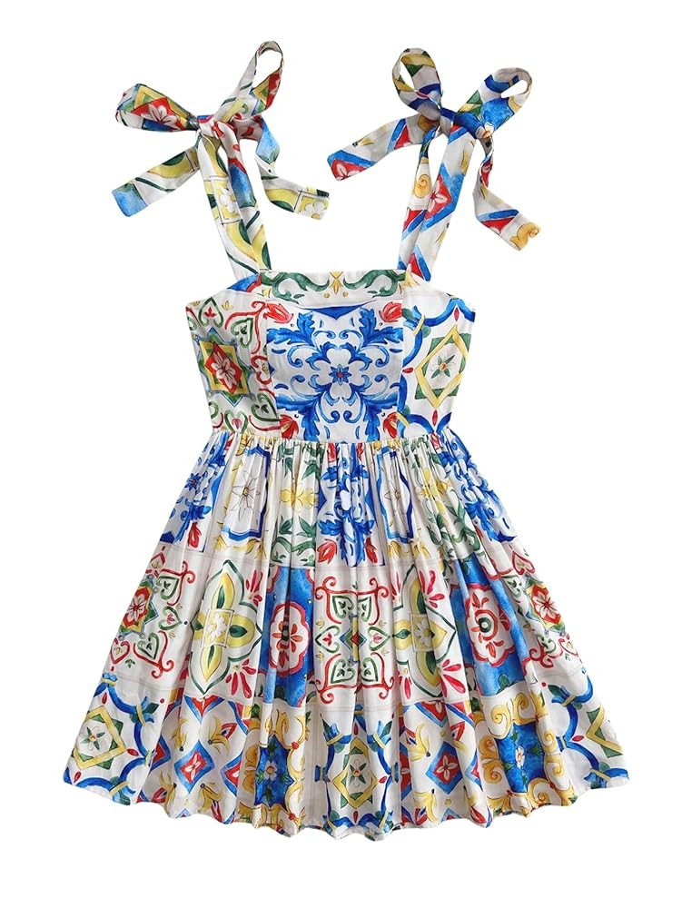 Floerns Women's Summer Floral Print Tie Shoulder Cami Dress Flare Hem Boho Mini Dress | Amazon (US)