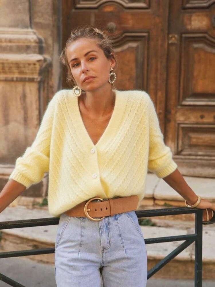 Yellow cardigan  | SHEIN