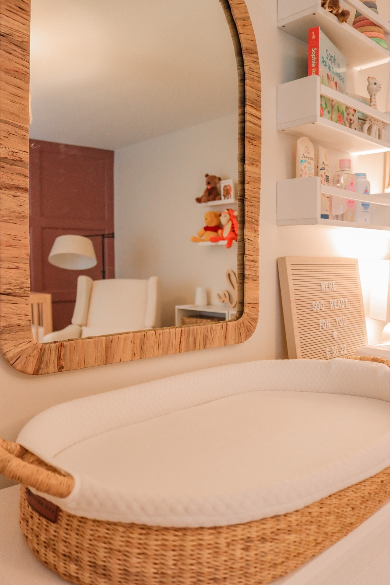 Boho Baby Girl Nursery 

Changing station 
Lamp
Rocking chair
Mirror
Letter board 
Must have baby 
Baby shower gifts 
Wipe warmer 

#LTKBump #LTKBaby #LTKFamily