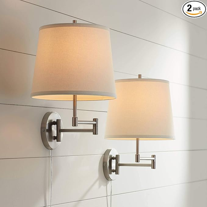 360 Lighting Oray Modern Swing Arm Wall Lamps Set of 2 Brushed Nickel Plug-in Light Fixture Dimma... | Amazon (US)