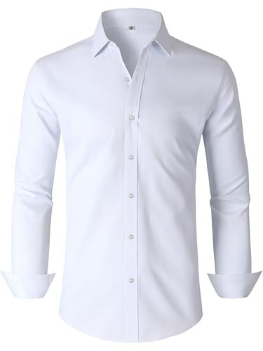 GIANEN Mens White Dress Shirt Men's Long Sleeve Shirts for Men Button Up Casual Down Slim Fit Clothes Big and Tall White Size XXL Tall | Amazon (US)