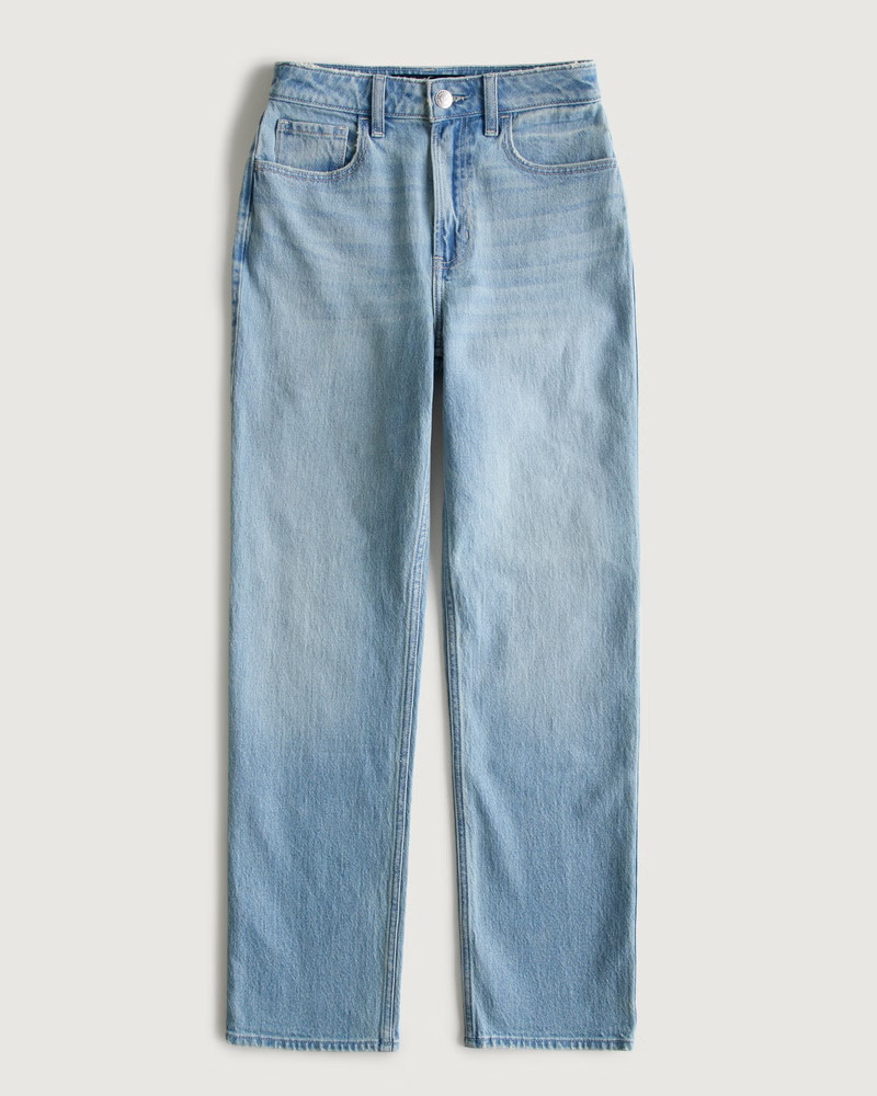 Ultra High-Rise Medium Light Wash 90s Straight Jeans | Hollister (US)