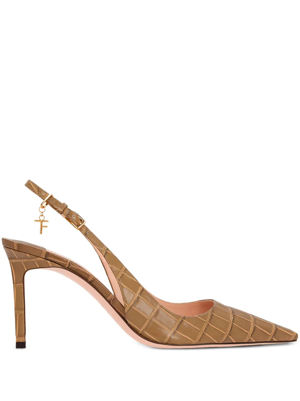 TOM FORD Angelina Slingback crocodile-embossed Pumps | Brown | FARFETCH | Farfetch Global