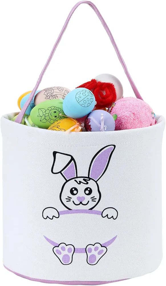 Easter Bunny Basket Egg Bags for Kids,Canvas Plaid Cotton Hunt Bunny Baskets Personalized Candy E... | Amazon (US)