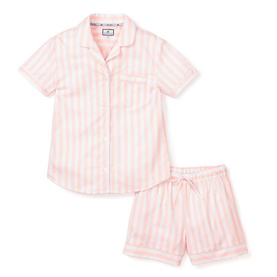 Petite Plume Women’s Classic Pajama Short Set – Coral Stripe | The Tot