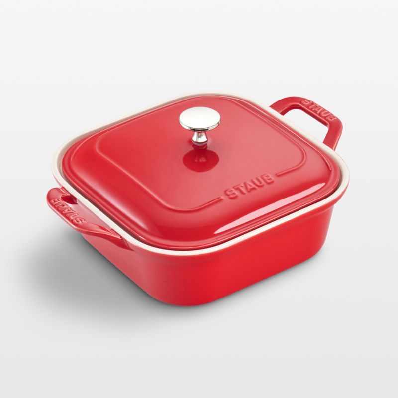 Staub Cherry 9" Square Covered Baker + Reviews | Crate & Barrel | Crate & Barrel