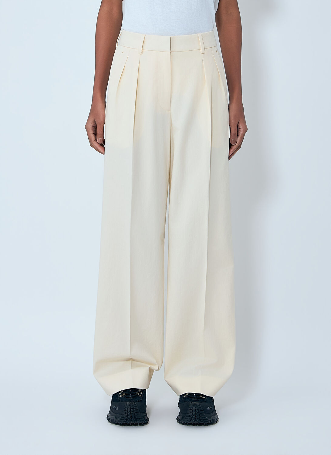 Moncler Cotton Gabardine Wide-leg Tailored pants - Woman Pants Cream It - 40 | LN-CC