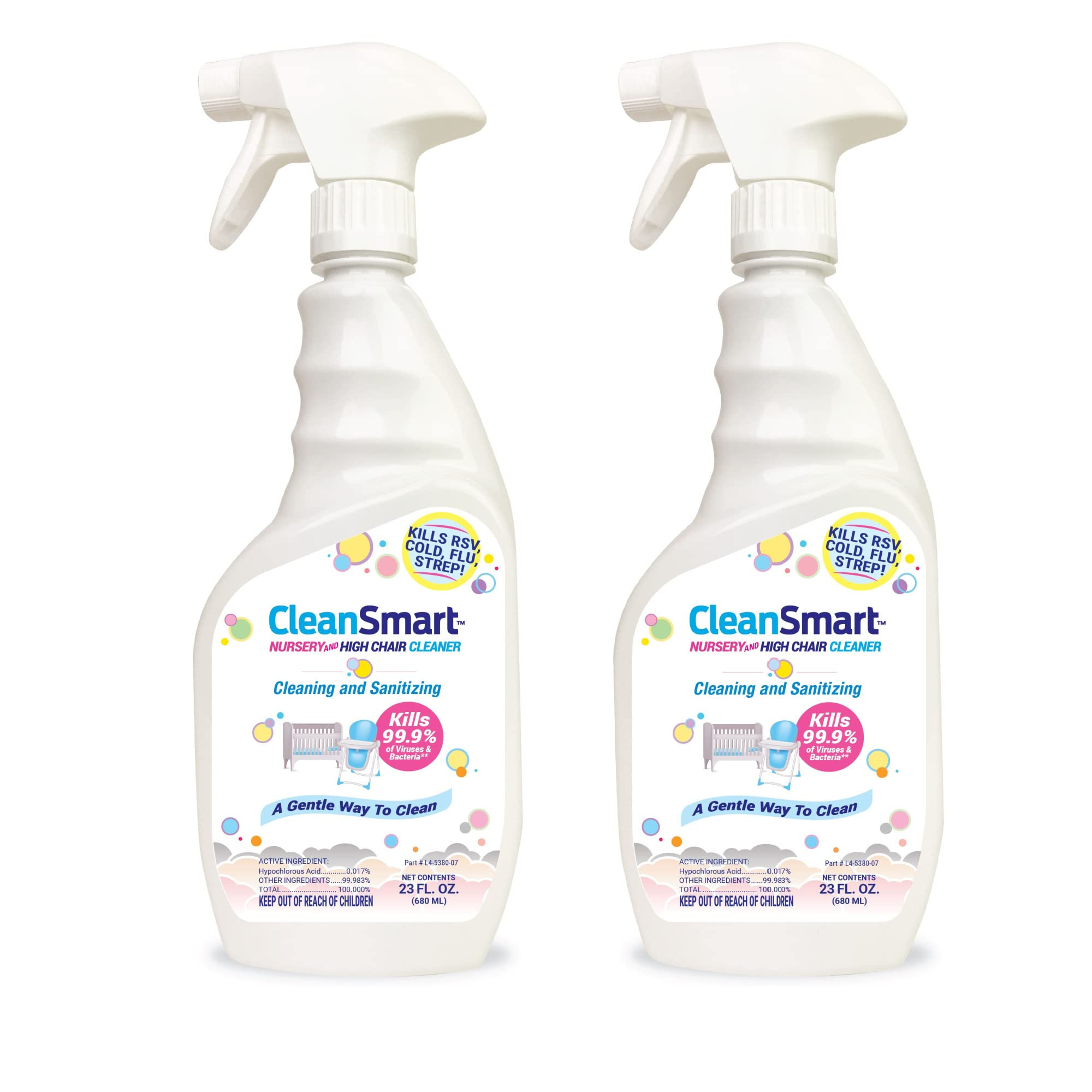 CleanSmart Nursery & High Chair Cleaner, 23 Ounce Bottle (Pack of 2), Hypochlorous Naturally Kill... | Amazon (US)