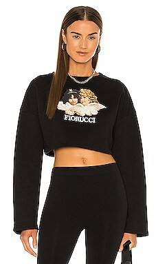 FIORUCCI Vintage Angels Cropped Sweatshirt in Black from Revolve.com | Revolve Clothing (Global)