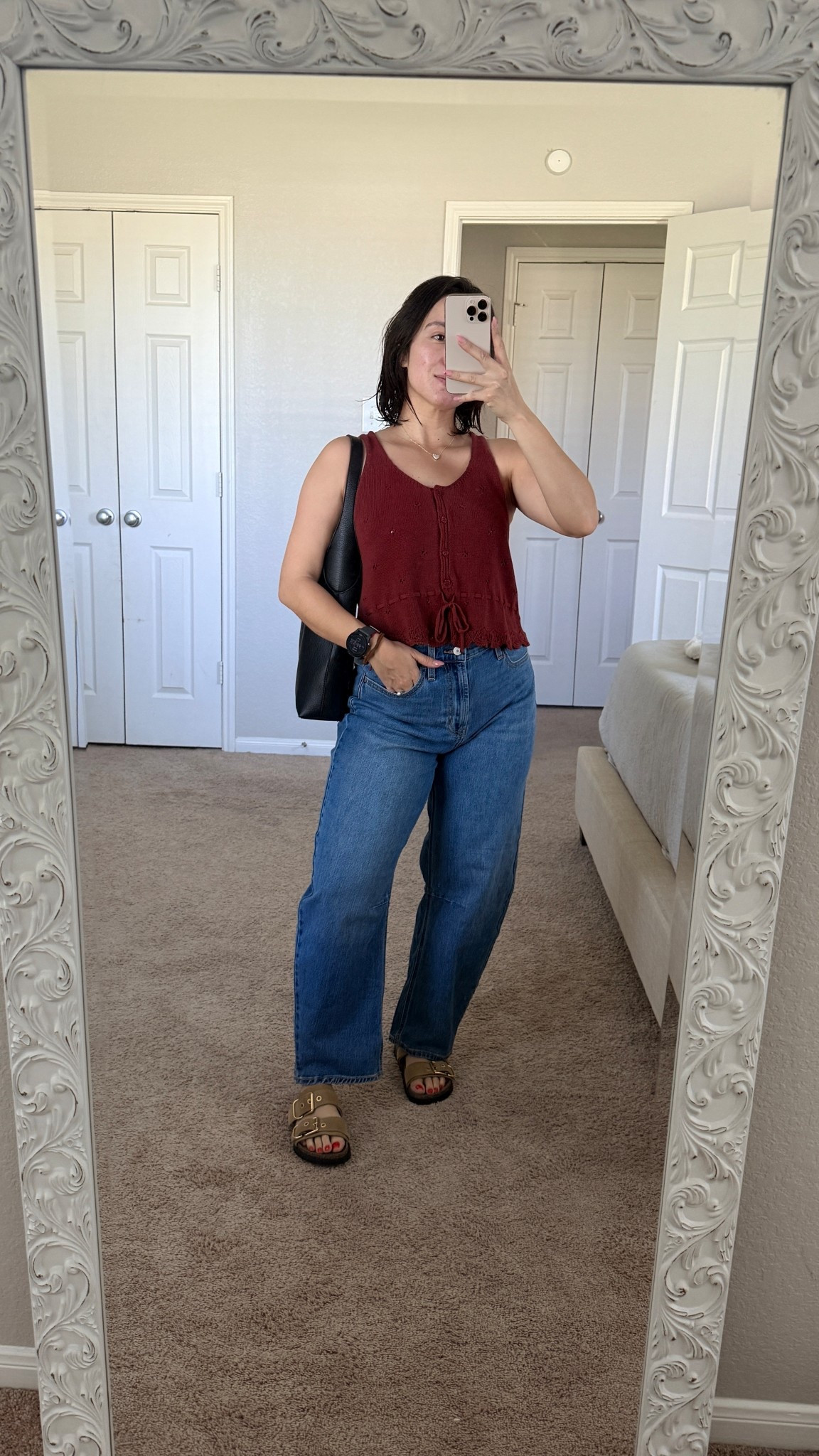 Realistic daily mom outfits. Barrel jeans for petite women. 

Jeans Size- 6 regular 
Top and bag-TJ MAXX 
Sandals- asos

#LTKmomlife #LTKPetite #LTKootd