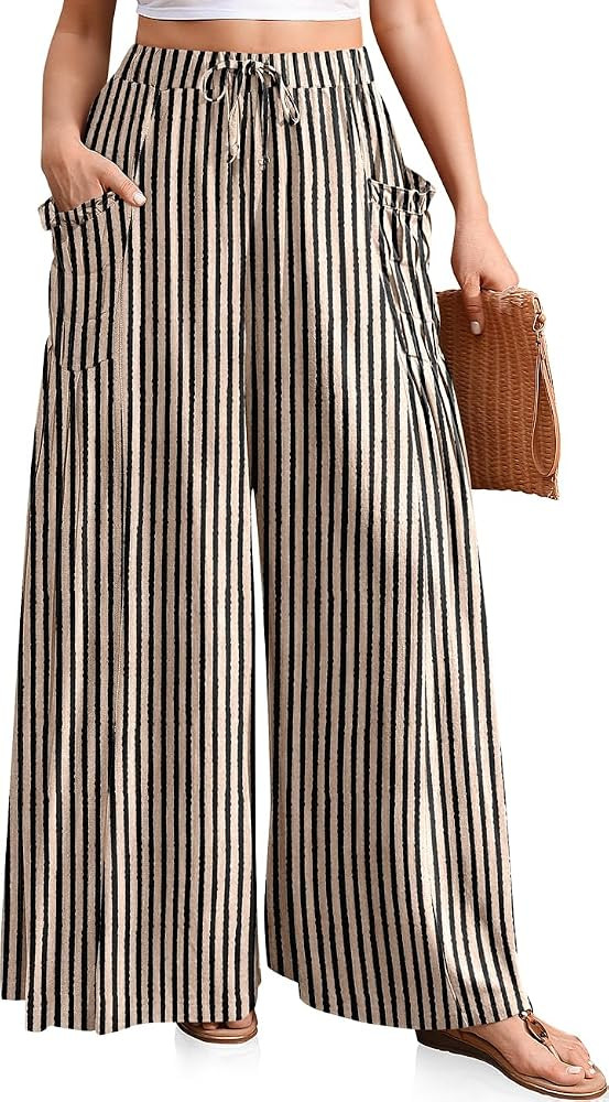 TARSE Women's Wide Leg Linen Pants Flowy Casual Palazzo Trousers | Amazon (US)