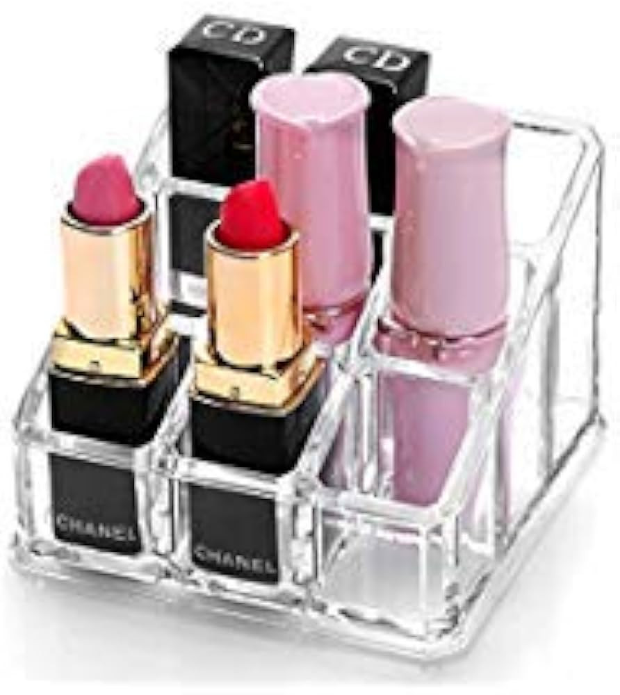 Sooyee Acrylic Lipstick Case - Lipstick Holder & Cosmetic Organizer With 9 Spaces - Clear | Amazon (US)