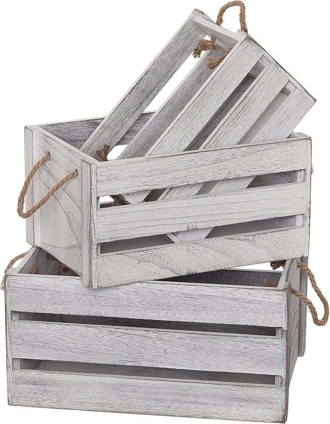 SLPR Decorative Storage Wooden Crates (Set of 3, Rope Handles) | Farmhouse Wood Box for Storage |... | Amazon (US)