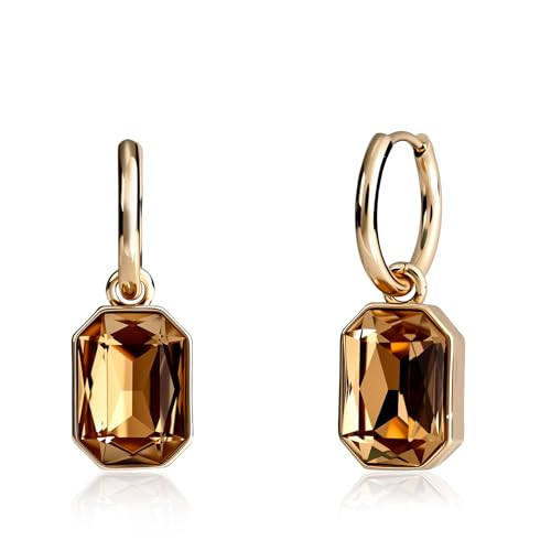Gold Hoop Dangle Earrings - Brown Gemstone Crystal Drop Earrings, Hypoallergenic Vintage Hoop Earrings for Formal & Daily Wear | Amazon (US)