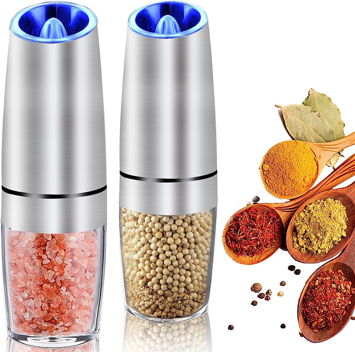 AerWo Gravity Electric Salt and Pepper Grinder Set, Pepper Grinder Electronic with Blue LED Light... | Amazon (US)