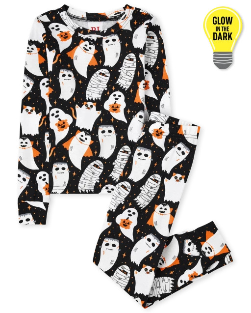 Unisex Kids Glow In The Dark Halloween Long Sleeve Ghost Snug Fit Cotton Pajamas | The Children's... | The Children's Place