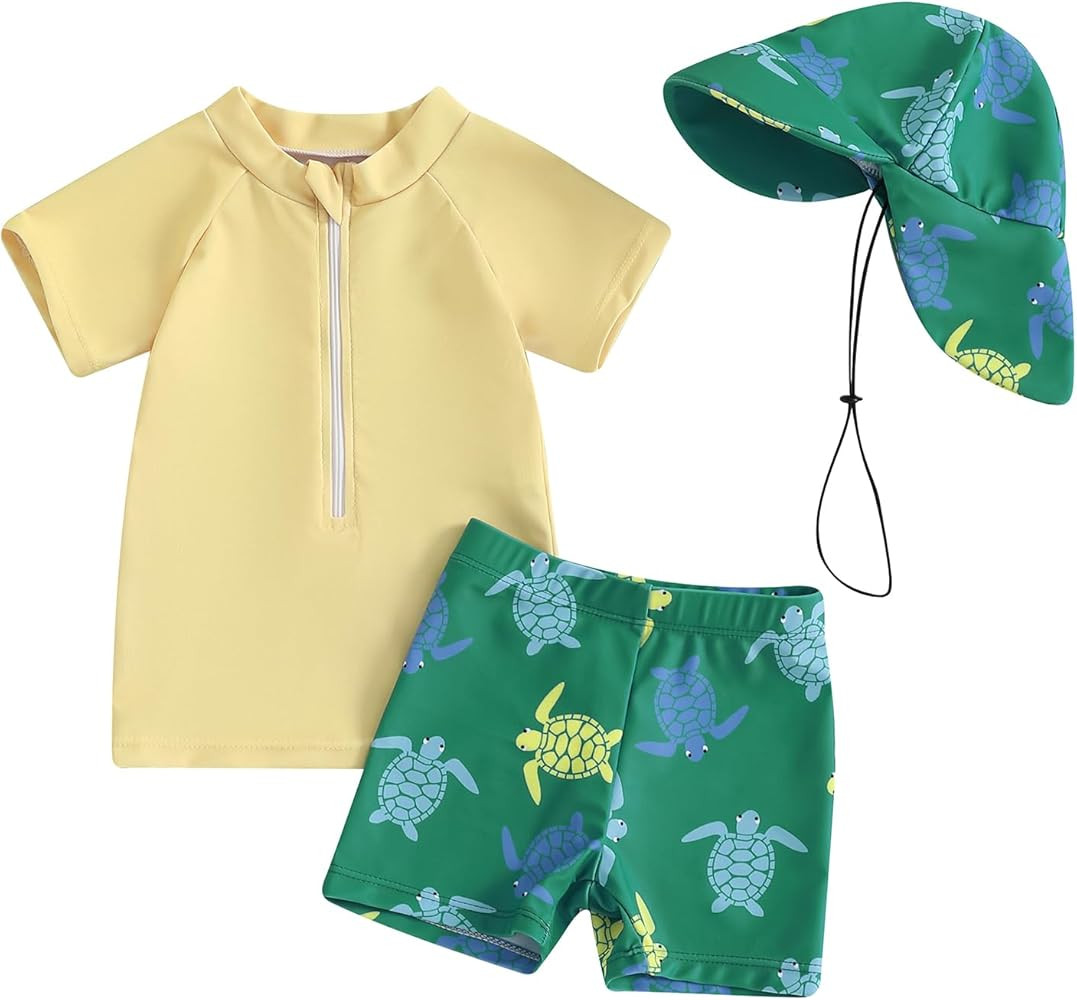 DuAnyozu Baby Boys Swimsuit Long Sleeve Rash Guard Swimwear Baby Boy Swim Trunk with Hat Toddler ... | Amazon (US)