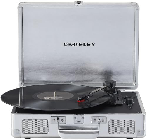 Crosley CR8005F-SI Cruiser Plus Vintage 3-Speed Bluetooth in/Out Suitcase Vinyl Record Player Turntable with Built-in Speakers, Silver | Amazon (US)