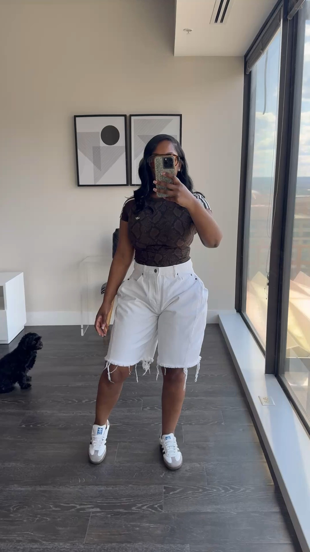This snake print @adidas tee is the perfect complement to these white denim Bermuda KBB by Kahlana shorts! I’m loving the look! The tee is a size small and the shorts are a size medium. 

#outfitinspo #summeroutfit #styleinspo

#LTKootd