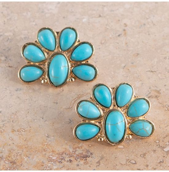 Gold and Turquoise Half Flower Earrings | Rod's Western Palace/ Country Grace