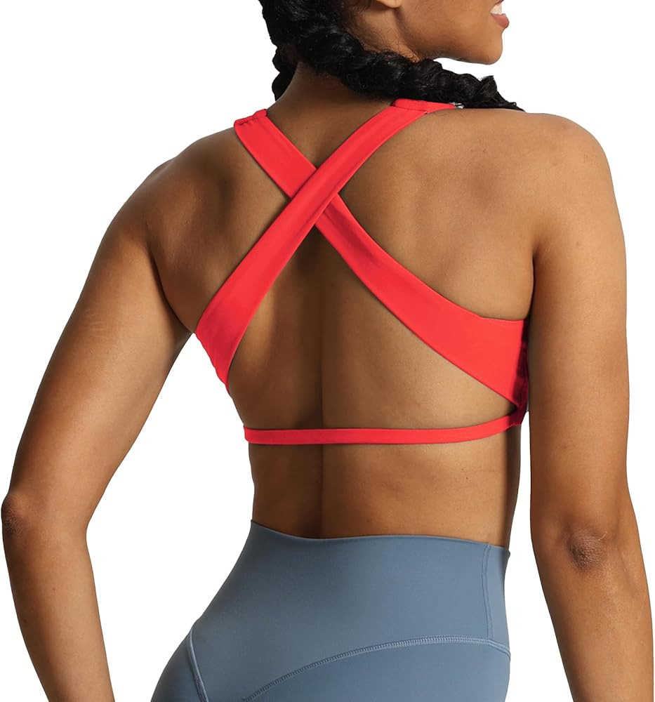 Aoxjox Women's Workout Sports Bras Square Neck Emma Cross Back Fitness Training Gym Bra Yoga Crop... | Amazon (US)