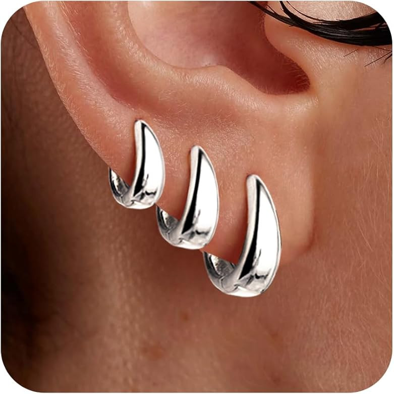 Small Gold Hoop Earrings Set for Women,14K Gold Plated Chunky Gold Huggie Earrings for Women Tren... | Amazon (US)