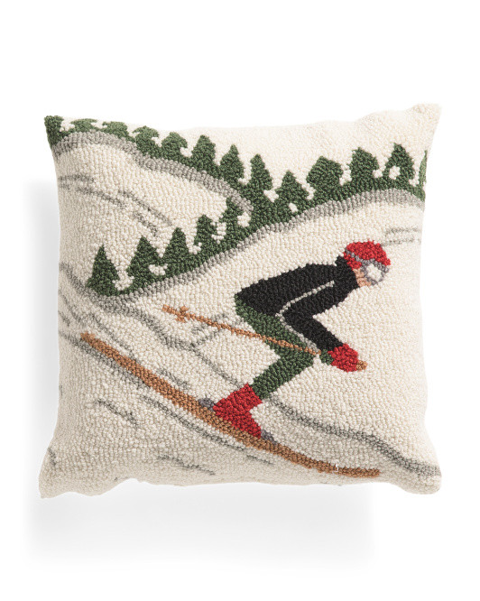 16x16 Hooked Skier Pillow | TJ Maxx