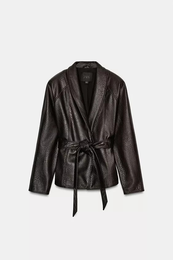 LEATHER EFFECT BELTED JACKET ZW COLLECTION | Zara UK