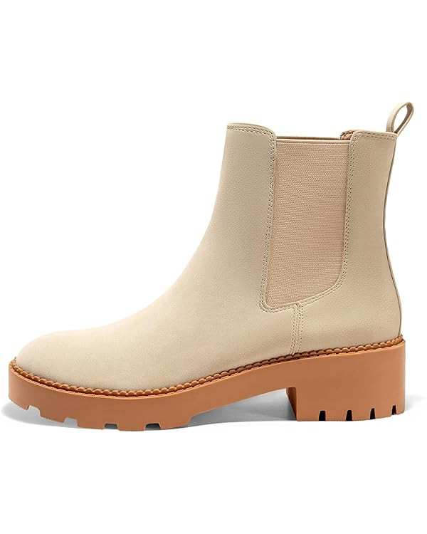 Coutgo Womens Platform Chunky Low Heel Slip on Chelsea Boots Suede Elastic Ankle Boots | Amazon (US)