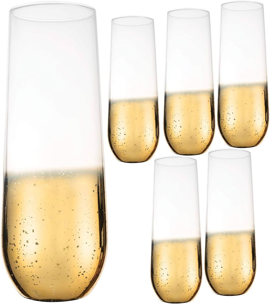 Kitchen Lux 10oz Highball Tumblers - Set of 6 Drinking Glasses - Clear Glass with Gold Rim - Wine... | Amazon (US)