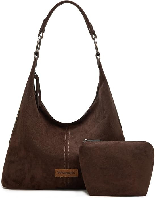 Wrangler Suede Hobo Purse for Women Embossed Soft Slouchy Shoulder Bag 2Pcs Set | Amazon (US)