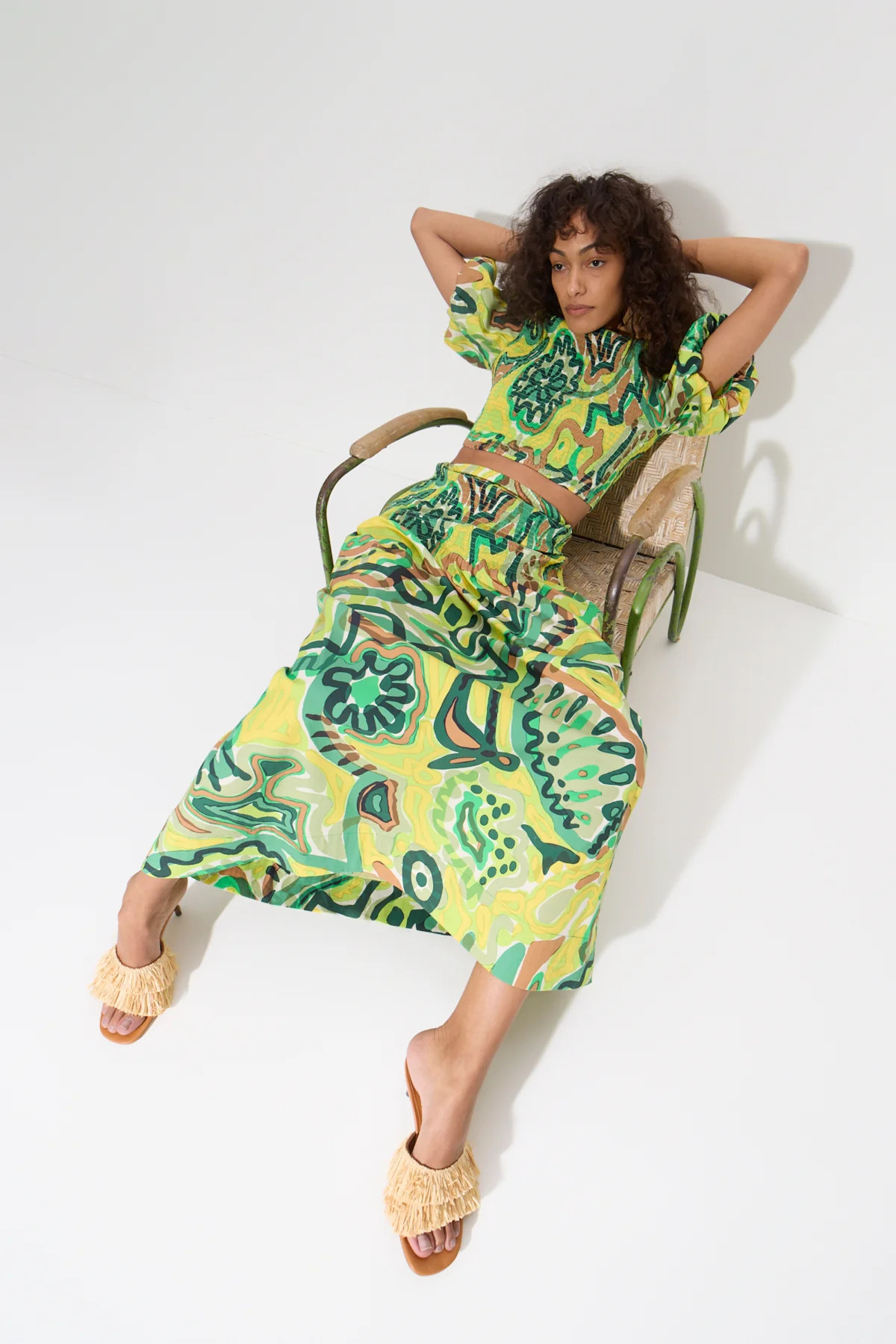 Vida
           Poplin Top in Abstract Green Floral Print | Simon Miller