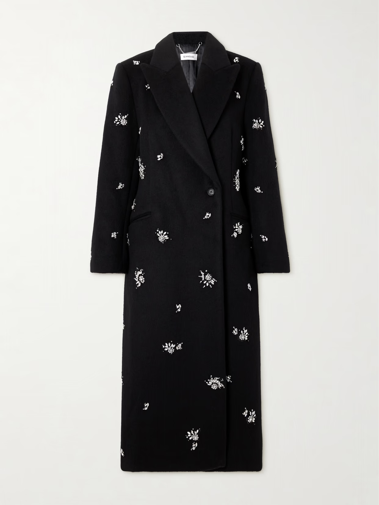 SIMKHAI - Gianni Crystal-embellished Brushed Wool-blend Coat - Black | NET-A-PORTER (US)