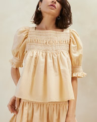 Lydie Sand Ecru Smocked Top | Loeffler Randall
