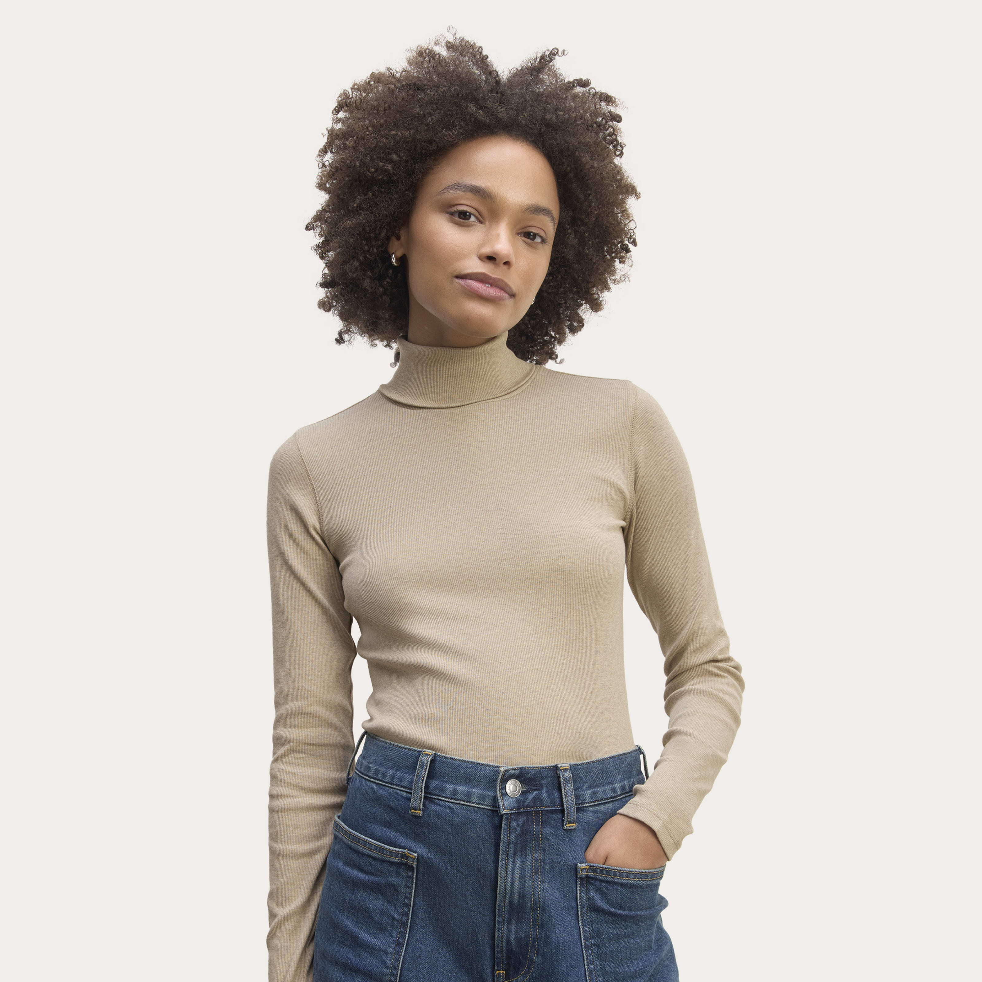 Women's Luxe Rib Turtleneck Sweater by Everlane in Heathered Tan, Size XXS | Everlane