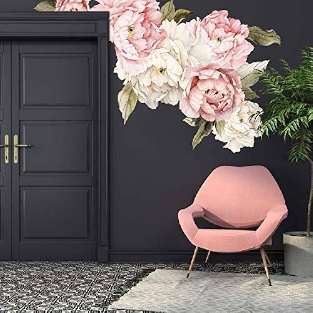 Murwall Floral Peonies Wall Decal, Peony Bouquet Flowers Removable Peel and Stick Wall Sticker | Amazon (US)