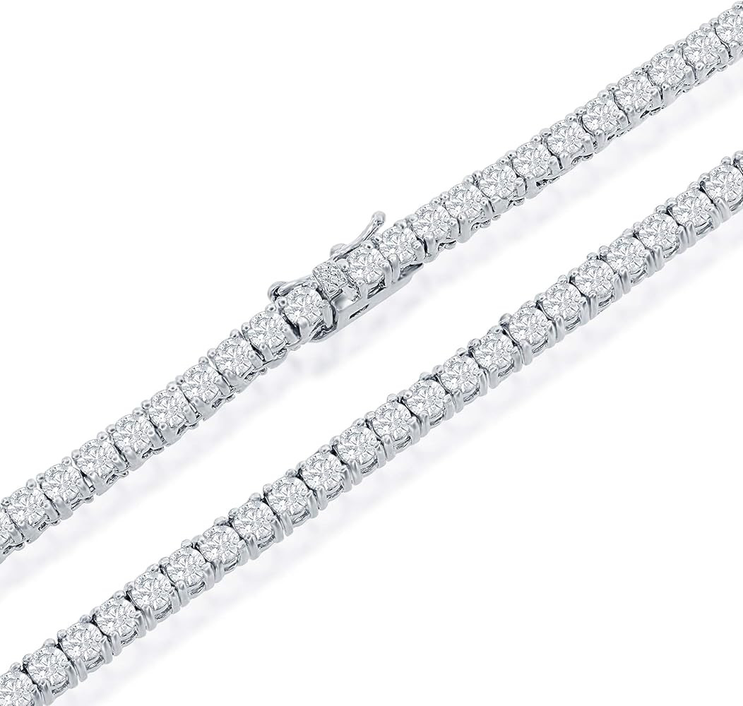 NYC Sterling Tennis Necklace for Women and Men - 3mm Round Cubic Zirconia Tennis Necklace - Silve... | Amazon (US)