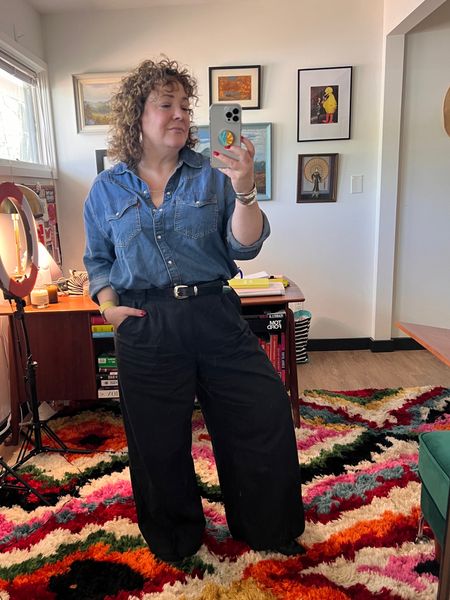 Western trend but make it work friendly. This Levi’s western shirt is soft Tencel so it drapes over curves. I love these Maxwell pants; I’m a 14 petite in them and now own three pairs (and two pairs in linen!). They’re in regular, petite, and plus sizes. The cuff is very old but I linked to similar. 

#LTKover40 #LTKmidsize