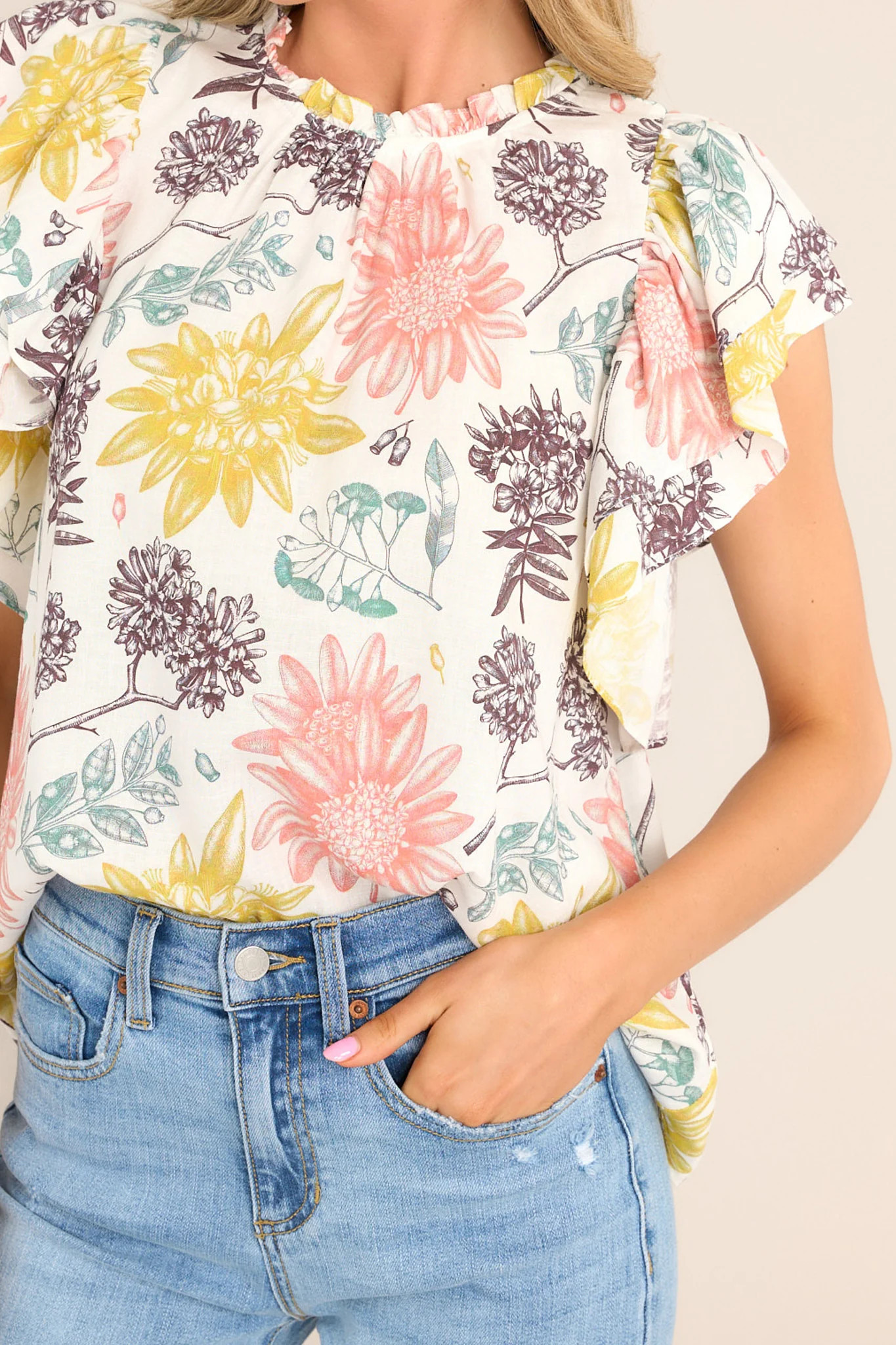 My Fun Side Ivory Floral Print Top | Red Dress